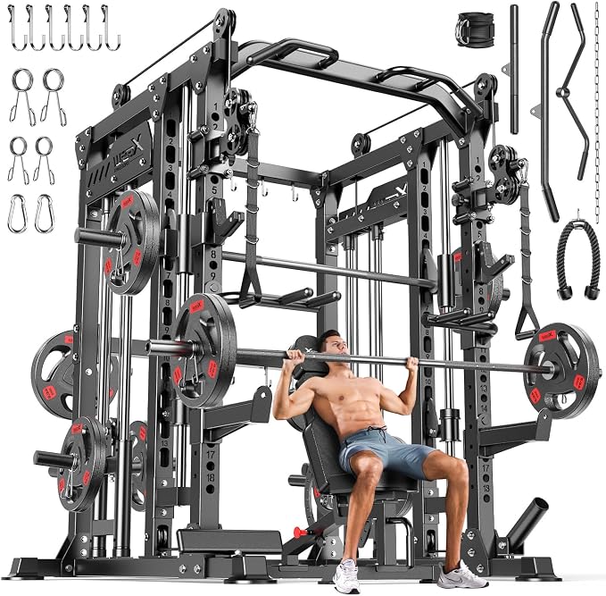 Multi-Purpose Squat Rack,Smith Machine Weight Rack Set with Cable Crossover System, Home Gym Power Racks, Power Racks and Packages