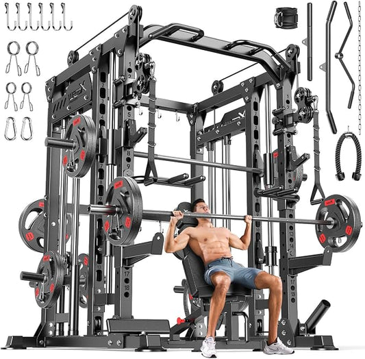 Multi-Purpose Squat Rack,Smith Machine Weight Rack Set with Cable Crossover System, Home Gym Power Racks, Power Racks and Packages