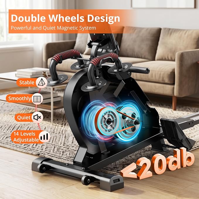 pooboo Magnetic Rowing Machines Rower Foldable with 16 Level Resistance Indoor Rower Machines with Digital Monitor & Transport Wheels for Home Use