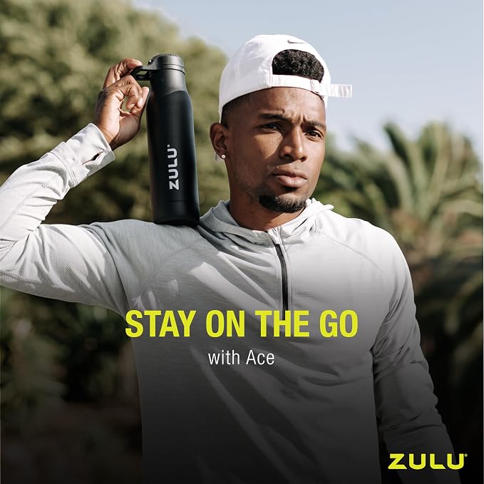 ZULU Ace 24oz Insulated Stainless Steel Water Bottle, Chug Spout, Pink | Leakproof water bottle keeps drinks cold for hours. BPA-free, locking lid, sip or chug, perfect for gym, travel, and school.