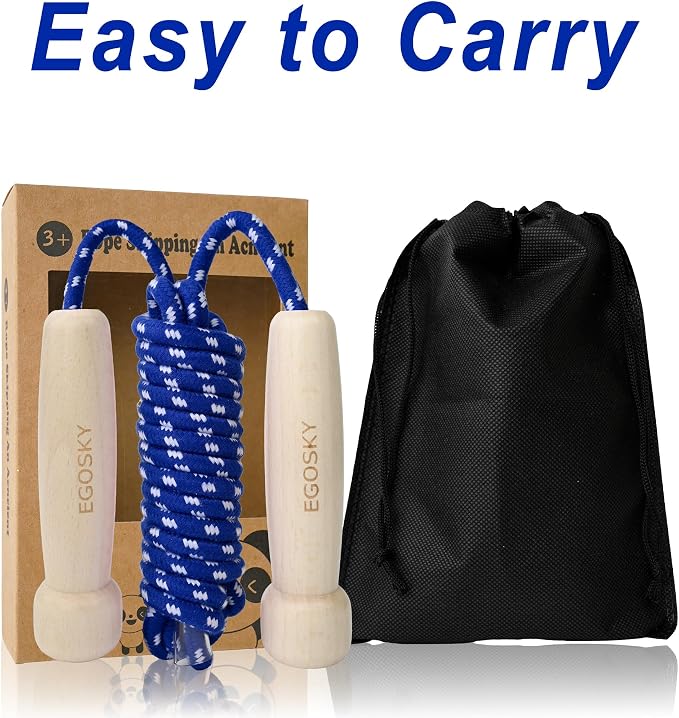 Jump Rope for Women Men Kids, EGOSKY Adjustable Wooden Handle Skipping Rope for Adult Boys Girls Fitness Exercise Outdoor Activity (Blue)
