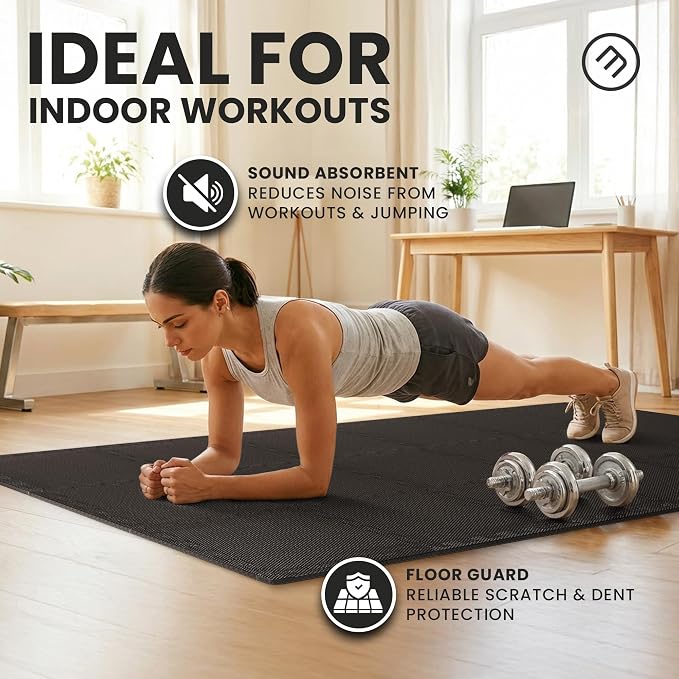 bemaxx Gym Mats Set - 54 pcs EVA Interlocking Foam Floor Tiles (12.6"x12.6"x0.4") 54sqft Protective Gym Flooring Sports Home Workout Exercise Mats Puzzle Garage Fitness Play-Room Pool Treadmill Bike
