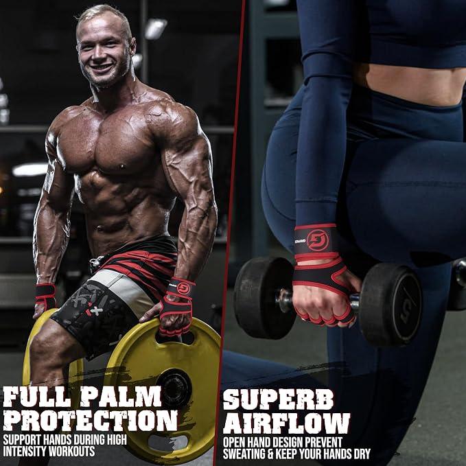 Ventilated Weight Lifting Gloves for Men & Women with Wrist Wrap Support – Padded Fingerless Gym Workout Gloves with Non-Slip Grip for Fitness, Weightlifting & Cross Training