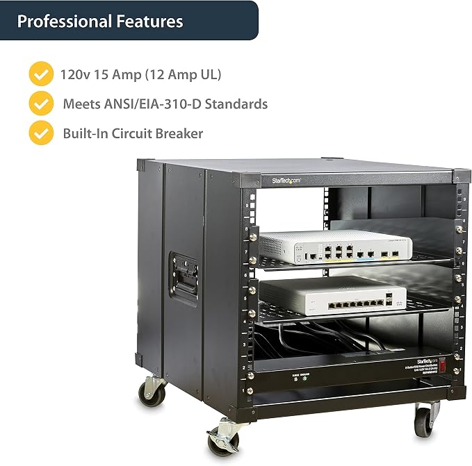 StarTech.com 8 Outlet Horizontal 1U Rack Mount PDU Power Strip for Network Server Racks - Surge Protection - 120V/15A - w/ 6ft Power Cord (RKPW081915) | Power strip for network server racks, Surge protection, Rugged steel chassis, LED ground and surge ...