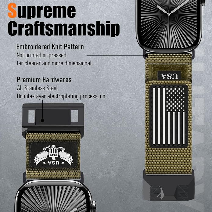Rugged Nylon- Compatible with Apple Watch Ultra 3/ Ultra 2 Band 49mm Men,Tactical Soft Woven Stars- Stripes Flag Sport Strap for iWatch Bands 46mm 45mm 44mm 42mm Series 11 10 9 8 7 6 5 4 3 2 1 Se