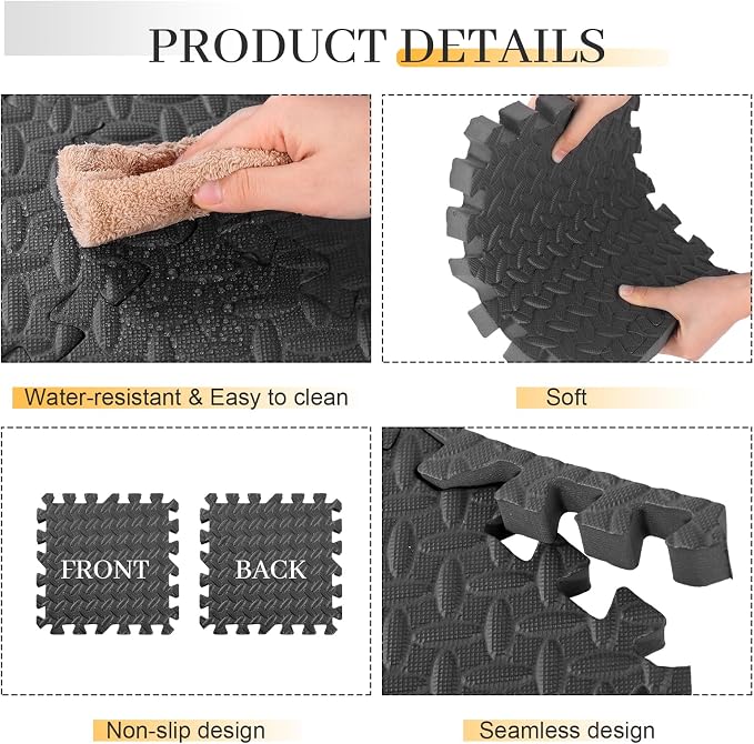 Arrowbash 12x12x1 Inch EVA Thick Interlocking Foam Floor Tiles Puzzle Exercise Mat Foam Mats for Home Gym Pets(Black,20)