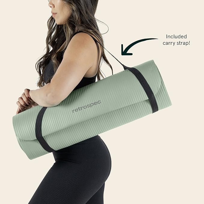 Retrospec Solana Yoga Mat Thick 1/2in Non-Slip Workout Mat with Nylon Strap - 72x24in Exercise Mat for Pilates, Stretching & Fitness - BPA Free, Easy Clean