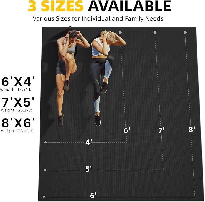 CAMBIVO 8'x6'/7'x5'/6'x4' Large Exercise Mat Workout Mat for Home Gym, 7mm | High-density PVC, cushioned surface, non-slip bottom, for jump rope and weights, floor protection, easy to store