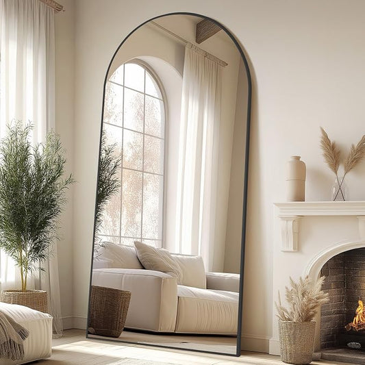 Arched Full Length Mirror, 76"x34" Oversized Floor Mirror, Black | Free Standing, Tempered Glass, for Bedroom Living Room Gym, Leaning Wall, Hanging