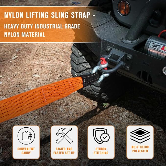 2 Pcs 2" x 10FT Heavy Duty Nylon Lifting Slings and Straps | 15000lb Capacity Flat Eye Rigging Strap for Hoist, Towing, Moving, Tree Saver Recovery and Winch
