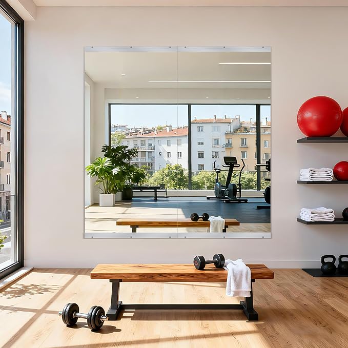 48''x24'' Exercise Mirror for Home Gym Full Length, Garage Gym Wall Mirror, Large Workout Mirrors Frameless Tempered Glass for Gym, Yoga, Bedroom, Dance Studio, Living Room