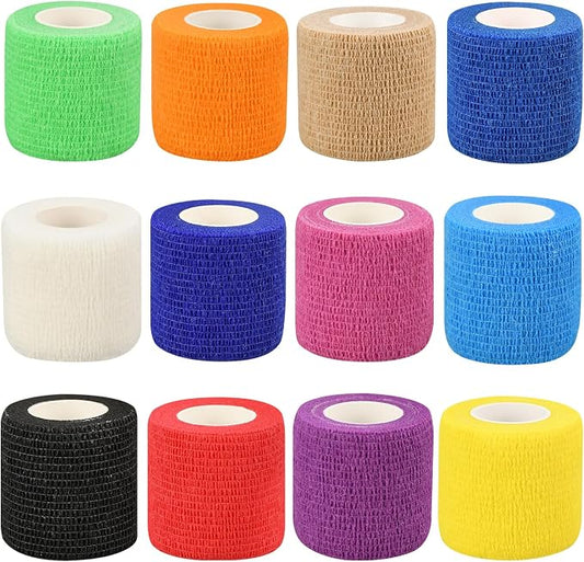 6pcs 2in Self Adhesive Bandage Wraps, 12 Colors, 5 Yard Wraps for Sports
