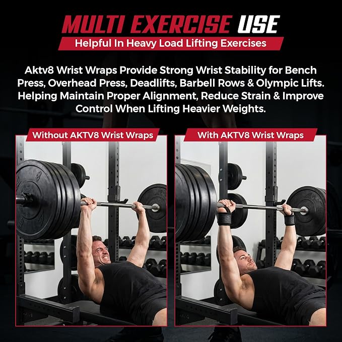 AKTV8 Wrist Wraps for Weightlifting, 18"&24" Heavy Duty Stiff Wrist Support | 3inch Wide Firm Elastic, Reinforced Thumb Loop, Built for Heavy Bench Press, Overhead Press, Powerlifting & Strength Training