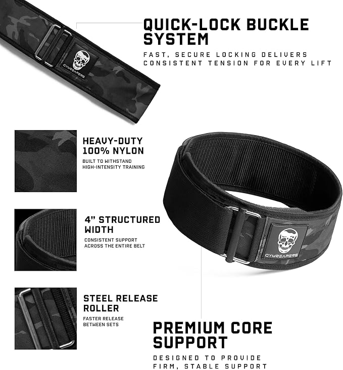 Gymreapers Quick Locking Weight Lifting Belt for Men Gym Belt for Powerlifting Deadlift Belt with 4 Inch Neoprene Metal Buckle Back Support Weightlifting Belt Women