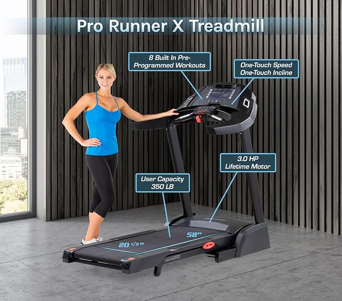 3G Cardio Pro Runner X Treadmill - Heavy Duty Home Construction - FreeSync FTMS Bluetooth Connectivity - Low 6.5" Step-up Height - Foldable Compact Storage - Orthopedic Belt - 350 lb Capacity