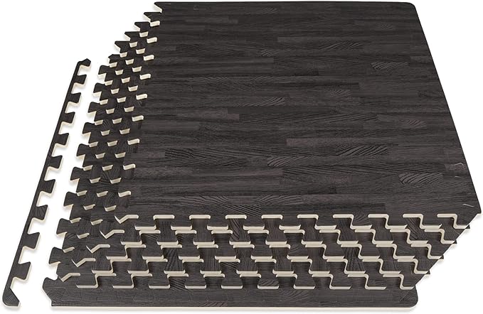 ProsourceFit Wood Grain Puzzle Mat ½-inch, 6 EVA Foam Interlocking Floor Tiles (24 SQ FT) for Secure Indoor Gym Flooring, Office Spaces, Living Rooms, and Play Areas, Carbon Black