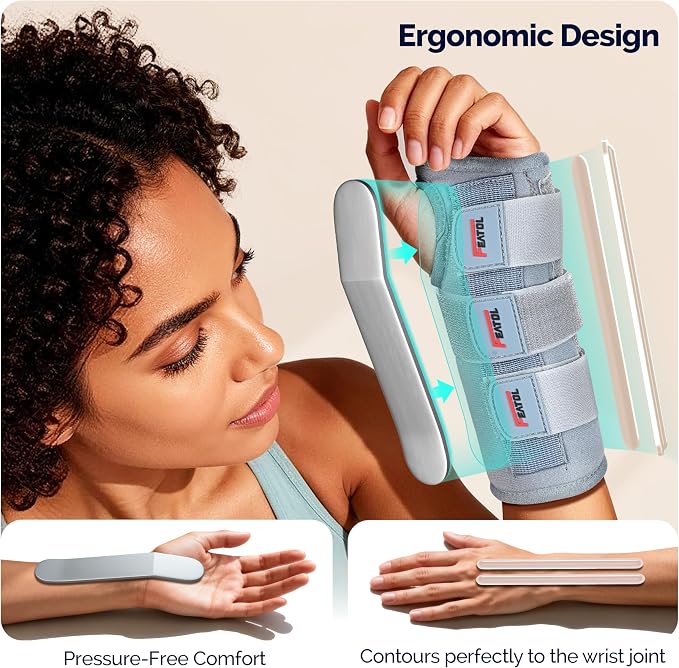 FEATOL 2 Pack Wrist Brace for Carpal Tunnel Relief, Adjustable Wrist Support Brace with Metal Splints Both Hands, Small/Medium, for Arthritis, Tendonitis, Sprain, Injuries, Wrist Pain, Right and Left, Grey