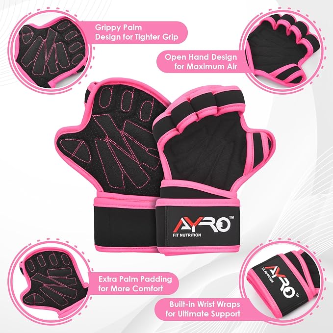 AYRO Workout Gloves for Men & Women, Gym Gloves for Men, Weight Lifting Gloves with 15" Wrist Wraps & Support, Breathable Palm Padding, Non-Slip Grip for Fitness, Cross Training & Bodybuilding