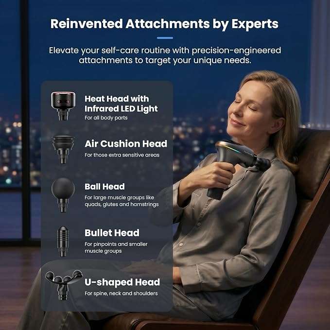 BOB AND BRAD A2 Ultra Heated Massage Gun with Red Light & Infrared Heat | FSA-HSA Eligible Pro Percussion Muscle Massager for Athletes & Full Body Pain Relief with Case, Force Sensor, Birthday Gifts