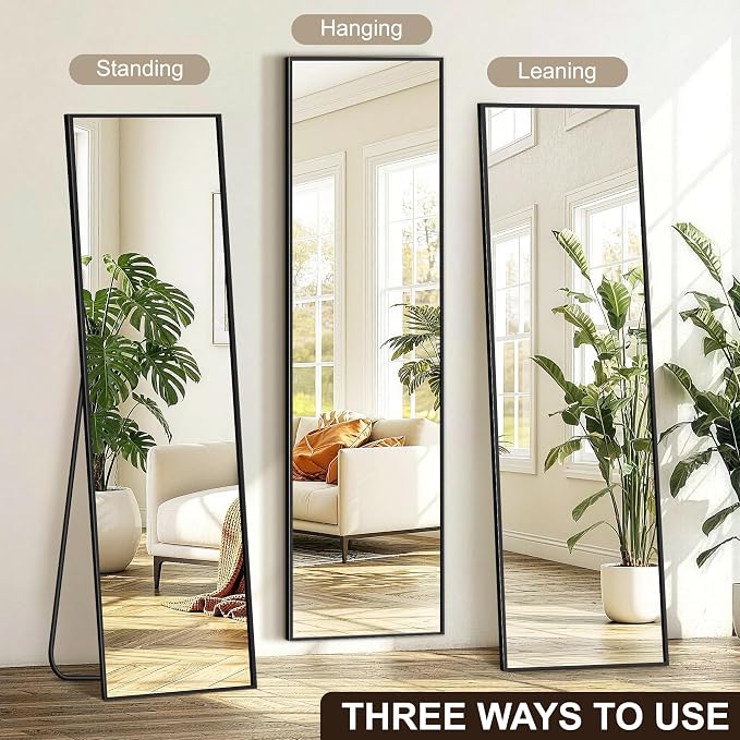 FICTOR Full Length Mirror with Stand, Floor Standing Mirror, 75"x35", Black | HD Shatterproof Glass, Free-Standing or Wall-Mounted, Full Body Mirror for Bedroom, Living Room, Dressing Room, Entryway