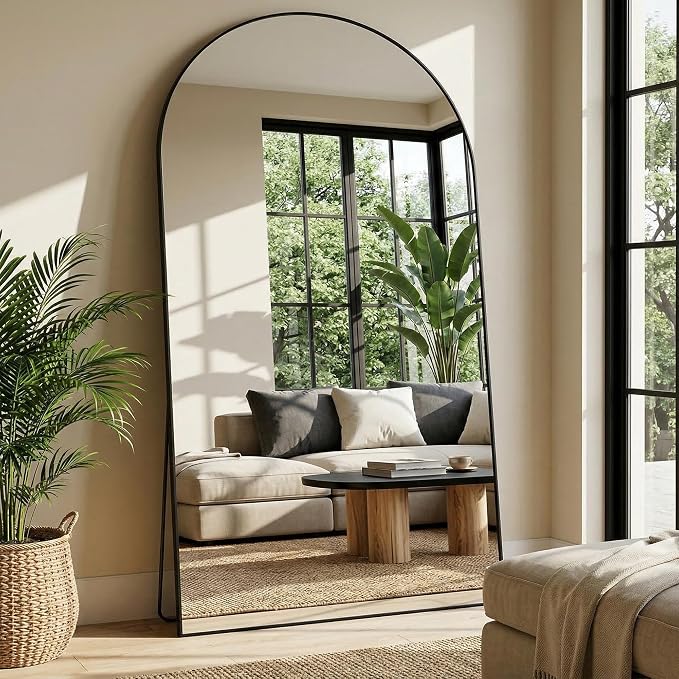 Full Length Mirror, 81"x41" Arched Full Body Mirror, Floor Mirrors with Stand, Body Mirrors Standing Hanging Leaning Against Wall,Aluminum Frame Mirrors for Bedroom Cloakroom,Living Room,Black