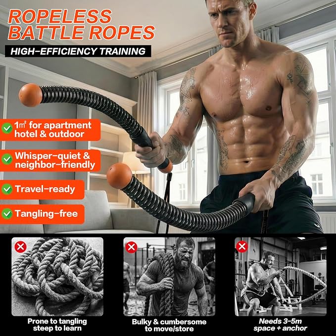 Ropeless Battle Ropes for Home Gym, Portable Cordless Weighted Battle Rope | Storage Bag, Weighted Battle Rope for High Calorie Burn, Men & Women Fitness Equipment, HIIT & Low-Impact Aerobic Training