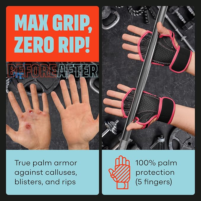 Mava Sports Open Gym Gloves with Integrated Wrist Support – Padded Weight Lifting Gloves for Men & Women – Silicone Grip Fingerless Workout Gloves for Cross Training & Fitness – 1 Pair