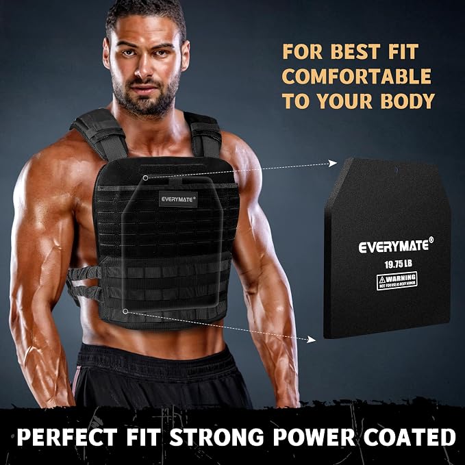 EVERYMATE Tactical Weighted Vest Plates – 3.75/5.75/8.75/14.5/19.75LB Pairs – Insert Weighted Vest Plates- Contoured Ergonomic Fit – WODs, Strength Training, Running, Weight Plates for Vest