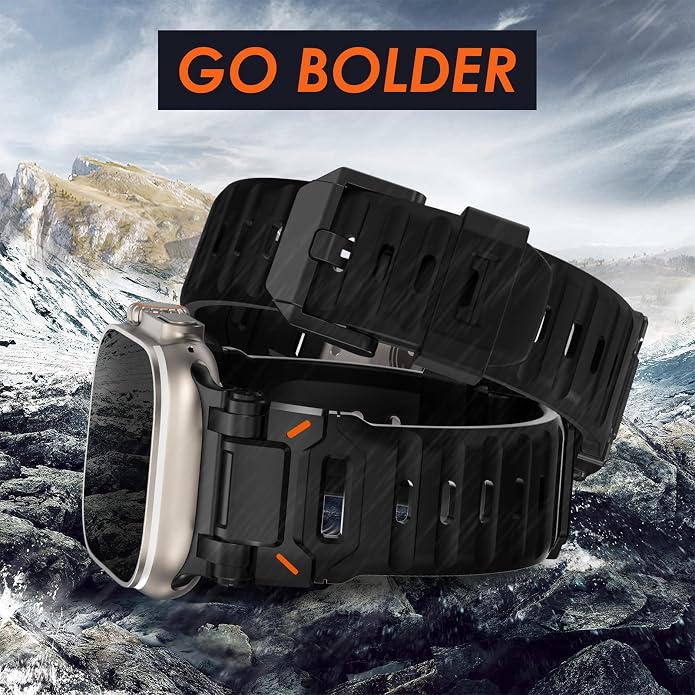 WINGLE FKM Rubber Bands for Apple Watch Band Ultra 3/2/1 Band Ultra 49mm Series 11 10 46mm 45mm 44mm 42mm SE 3/2/1 9 8 7 6 5 4 3 Men, Military Rugged Metal Connector Silicone Apple iWatch Sport Bands
