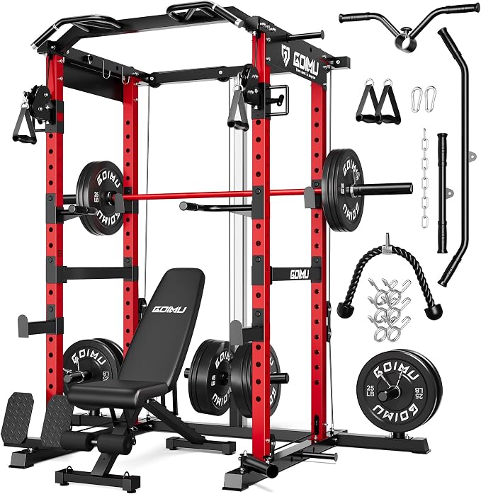 RH01 Power Cage Rack, 2000LBS Squat Rack with with Cable Crossover System&LAT Pull Down System, Multi-Function Workout Cage for Home&Garage Gym