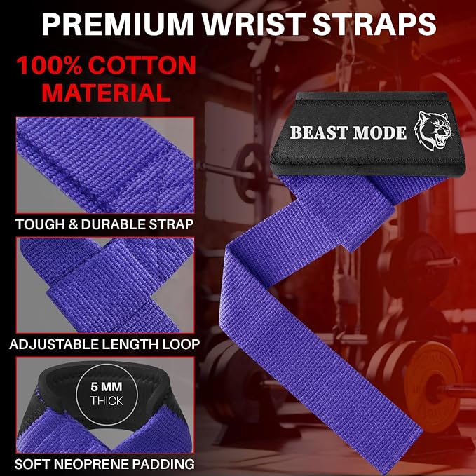 TECEUM Neoprene Padded Cotton Lifting Straps for Weightlifting, 1 Pair