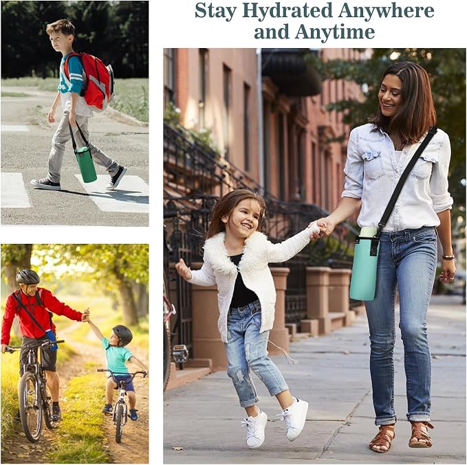 Nuovoware Water Bottle Carrier, 750ml, Charcoal Gray‌ | Portable Insulated Neoprene Sleeve, Adjustable Shoulder Strap, Fit Stainless Steel, Plastic Bottles, Small Size