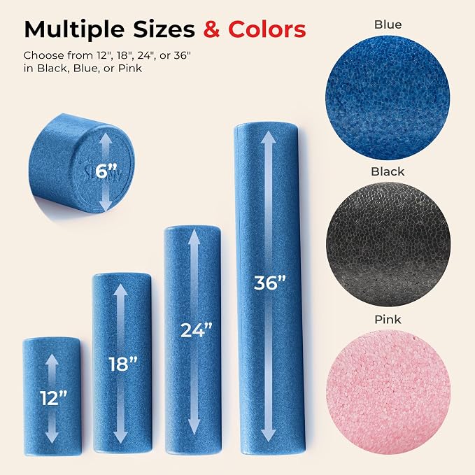 Sunny Health & Fitness 12" Blue High-Density Yoga Foam Roller | Muscle Relief, Physical Therapy, Post-Workout Recovery, Improved Flexibility, Home, Gym, Rehab Use, Full-Body Use