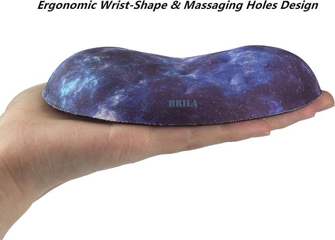 BRILA Ergonomic Memory Foam Mouse Wrist Rest Support Pad Cushion for Computer, Laptop, Office Work, PC Gaming - Massage Holes Design - Wrist Pain Relieve (Nebula Galaxy Space)