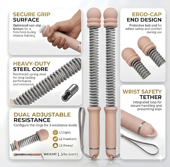 Cordless Battle Rope Set, Adjustable Resistance Home Workout, Pink | Quiet Full-Body Cardio Anywhere—No Anchors, Adjustable Resistance, Portable Training for All Fitness Levels