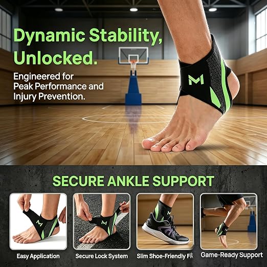 Ankle Brace 2 Pack, Adjustable Lace-Up Ankle Support with Stabilizing Straps, Breathable Compression Ankle Sleeve for Sports Basketball Running Daily Use Men Women(Green)