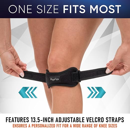 PhysFlex 2 Pack Patella Knee Brace - Knee Support and Pain Relief, Running, Hiking, Basketball, Jumpers Knee, Tendonitis, Adjustable Strap Patellar Tendon Stabilizer (Gray)