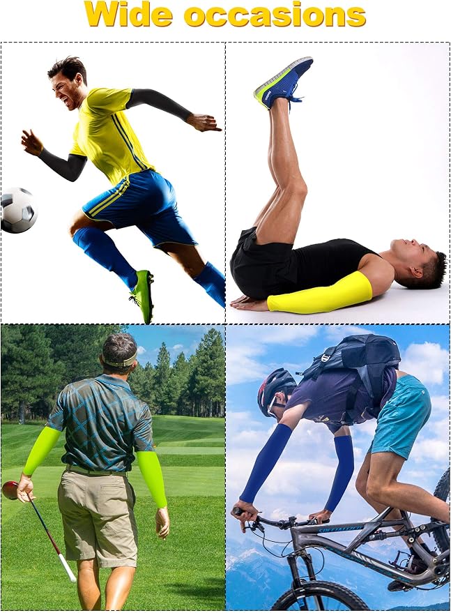 Mudder 8 Pairs UV Sun Protection Cooling Arm Sleeves for Men Women Youth Silk Compression Arm Cover Breathable Outdoors Sport