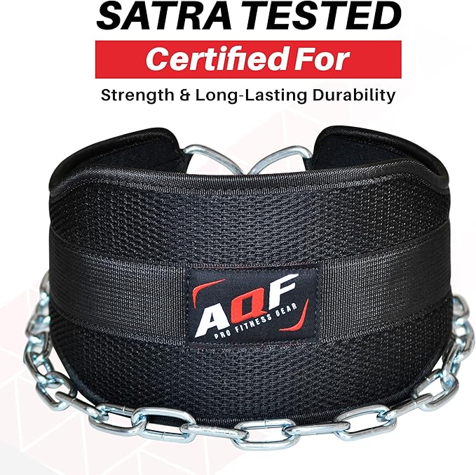 AQF Dip Belt with 36" Steel Chain - Neoprene Padded Back Support Belt | Secure Carabiners for Weighted Pull ups, Dips, Gym, Powerlifting, Bodybuilding, Squat & Fitness