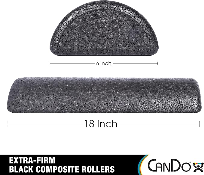 CanDo Black Composite High-Density Foam Rollers for Muscle Restoration Massage Therapy Sport Recovery and Physical Therapy 6" x 18" Half-Round