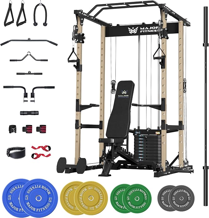 MAJOR FITNESS Power Cage Drone1 Premium- Multi-Function Power Rack for Home Gym, Squat Rack with Pull-up Bar, Cable Crossover System, J-Hooks, for Strength Training, Heavy-Duty Steel Construction