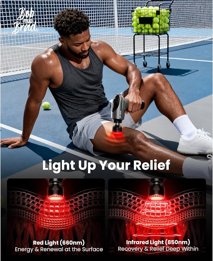 BOB AND BRAD A2 Ultra Heated Massage Gun with Red Light & Infrared Heat | FSA-HSA Eligible Pro Percussion Muscle Massager for Athletes & Full Body Pain Relief with Case, Force Sensor, Birthday Gifts