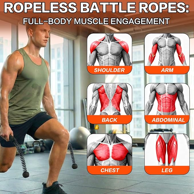 Ropeless Battle Ropes for Home Gym, Portable Cordless Weighted Battle Rope | Storage Bag, Weighted Battle Rope for High Calorie Burn, Men & Women Fitness Equipment, HIIT & Low-Impact Aerobic Training