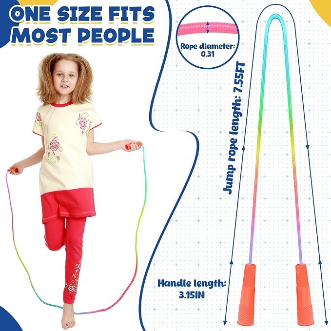 6 Pack Jump Rope for Kids, Adjustable Length Nylon Skipping Ropes for Kids | 7.55 Ft, Gradient Jump Rope, Adjustable Jump Rope, Plastic Handle Rope, Family Games, Outdoor Exercise, Recess Play