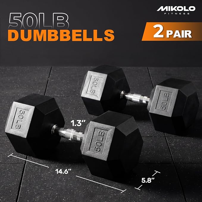 Mikolo Dumbbell Sets with Rack, Rubber Hex Dumbbells, Multiple Choices in 160/200/380/450/550LB, Hand Weights with Chrome Handle for Strength Training