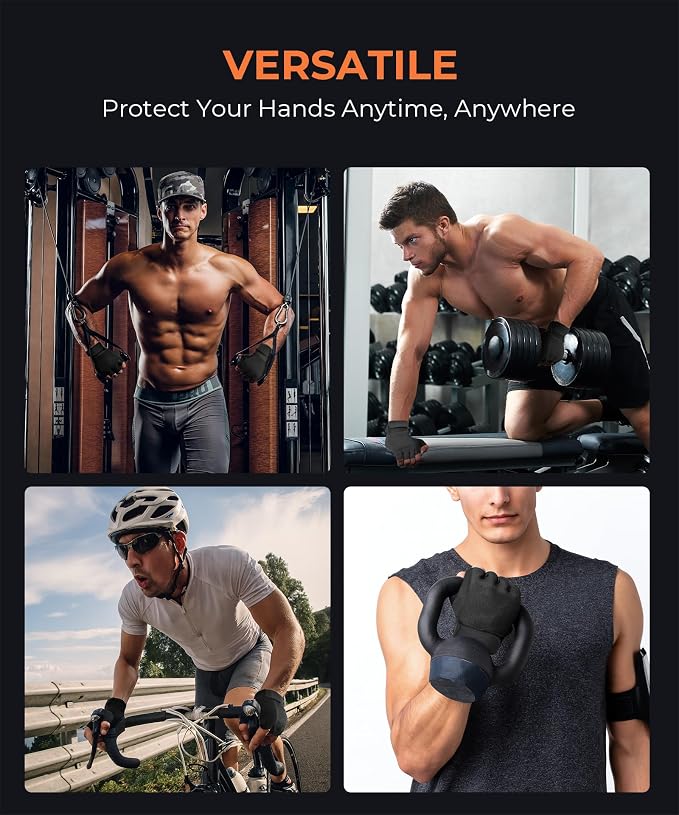 sunnex Weight Lifting Gloves with Extended Wrist Support - High-Grip Silicone Padded Gym Gloves for Men & Women, Breathable Fingerless Workout Gloves for Pull Ups, Training & Powerlifting (Black)