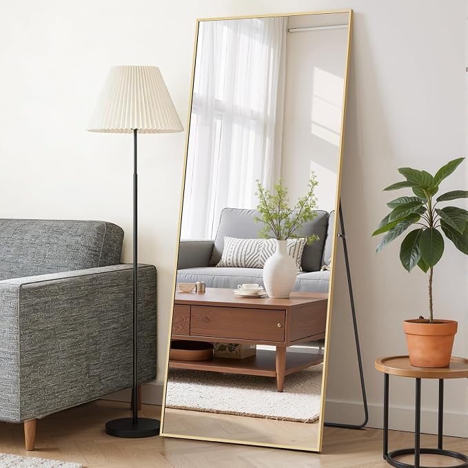 Mirror Full Length 65"x24", Rectangle Full Body Floor Mirrors with Stand | Shatterproof Glass, Aluminum Alloy Frame, Free Standing, Wall Mounted or Leaning for Bedroom Living Room Entryway