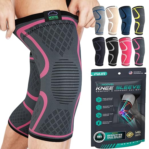 Modvel 2 Pack Knee Brace for Women - Knee Support for Walking, Knee Compression Sleeves for Pain Relief, Knee Sleeves for Women, Knee Brace for Sports, Workouts & Arthritis