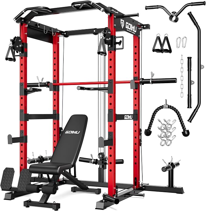 RH01 Power Cage Rack, 2000LBS Squat Rack with with Cable Crossover System&LAT Pull Down System, Multi-Function Workout Cage for Home&Garage Gym
