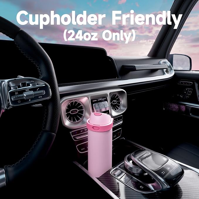 24 oz Insulated Water Bottle for Sports: Meoky Stainless Steel Water Bottle with 2-in-1 Straw and Spout Lid - Leak Proof, Cold for 24 Hours, Fits in Car Cup Holder, BPA-Free for Women Travel, Blush